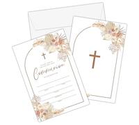 Boho Floral Christian Baptism Invitations with Envelopes - Pampas Grass First Holy Communion Invitations for Boys and Girls - Christening, Baby Dedication, Religious Celebration Favors (25 Pack)-03