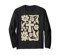 Boho Floral Cross Retro Christian Faith Long Sleeve T-Shirt