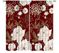 Boho Floral Curtains,Vintage Gothic Red Flowers Plants Home Decor Drapes for Bedroom Living Room Kitchen Window Treatment 2 Panels Set Total Size 84" W X 84" L Inch