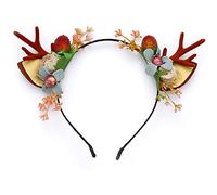 Boho Floral Deer Antlers Berry Headband Crown Headdress Party Headwear Hair Hoop Floral Christmas Hair Accessories for Women & Girls