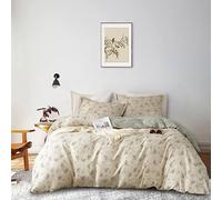 Boho Floral Duvet Cover Full Size Cotton Aesthetic Bedding Set Garden Beige Comforter Cover Chic Botanical Reversible Green With Zipper