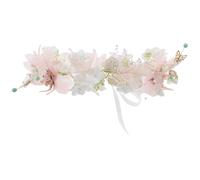 Boho Floral Garland Headband with Ribbon and Pearls for Weddings | Handcrafted Blooms, Elastic Fit for Head Sizes, Fade-resistant Finish, Bridal Photos and Flower