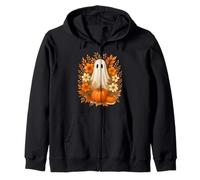 Boho Floral Ghost Pumpkin Autumn Fall Halloween Women Kids Zip Hoodie