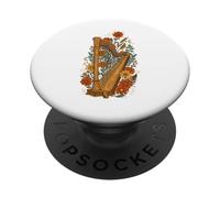 Boho Floral Harp Harpist PopSockets Adhesive PopGrip
