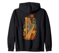 Boho Floral Harp Harpist Zip Hoodie