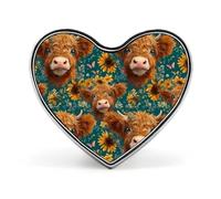 Boho Floral Highland Cow Heart Lapel Pin Brooch Badge