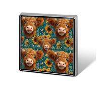 Boho Floral Highland Cow Square Lapel Pin Brooch Badge