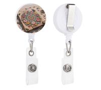 Boho Floral Mandala Badge Reel, Rotatable & Retractable Name Badge Holder Reel with Metal Clip, Nylon Cord ID Holder for Teacher, Nurse, Office Worker