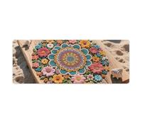 Boho Floral Mandala Desk Mat 30x80cm, Non-Slip Rubber Base with Stitched Edges, Waterproof Desk Pad for Keyboard & Mouse, Large Mouse Pad for Office Gaming