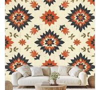 Boho Floral Motifs Wall Paper Abstract Retro Geometric Art Photo Wallpaper 3D Effect 500x350 cm Colorful Pattern Mural for Bedroom Living Room Non-Woven Poster Decoration zw221x