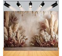 Boho Floral Pampas Kid Birthday Party Wedding Background Bohemian Grassland Grass and Flower Backdrop Rural Beige Wall Suitable for Wedding Birthday Bridal Party and Event Banner (5x3feet)