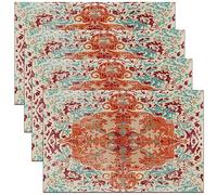 Boho Floral Placemats Set of 4 45X30cm Boho Mandala Placemat Kitchen Dining Table Decor Indoor Outdoor Vintage Bohemian Medallion Table Place Mats Retro Orange Green