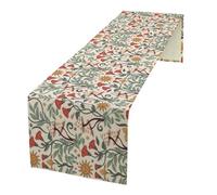 Boho Floral Print Table Runner,Vintage Flowers Sun Mushroom Pattern Design Dinner Table Decoration for Home Living Room Kitchen Dining Room 13x36in