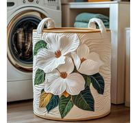 Boho Floral Quilted Laundry Basket, Quilted Laundry Baskets with Handles, Large Quilted Laundry Basket, Large Soft Collapsible Storage Hamper for Nursery, Clothes & Toy Organization(A10,W35 x H45cm)