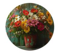 Boho Floral Round Area Rug 100cm - Colourful Bouquet Flower Rustic Style Foldable Soft Circle Mat for Balcony Hallway Home Decor Office