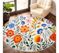Boho Floral Round Area Rug 210cm - Boho Botanical Circle Rug Large, Pastoral Living Room Round Rugs, Washable Area Rug for Bedroom Under Dining Table, Floral Home Decor & Gifts