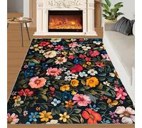 Boho Floral Rugs for Girls Bedroom 60x120 cm, Non-Slip Washable Colorful Flower Design Area Rug for Women, Soft Low-Pile Spring Wildflower Carpet, Garden Style