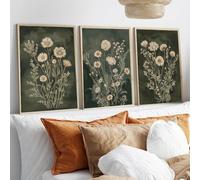 Boho Floral Sage Green Moody Wildflowers Poster Canvas Painting Print Flower Wall Art Neutral Botanical Living Room Decor(70x90cmx3/Frameless)