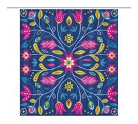 Boho Floral Shower Curtain, Colorful Flower Leaves Design for Bathroom Decor, Modern Rustic Country Wildflower Fabric Shower Curtains Set with Hooks 66x72 Inches(168x183cm)