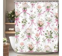 Boho Floral Shower Curtain Pink Bow Wildflower Shower Curtain, Elegant Botanical Floral Leaf Bathroom Decor Flower Plants Bath Curtains, Waterproof Farmhouse Bathroom Curtains with Hooks 72X84 Inch