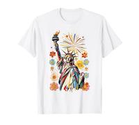 Boho Floral Statue of Liberty USA 4th Of July Women Girls T-Shirt