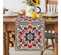 Boho Floral Table Runner 13x90 Inches Long Abstract Geometric Texture Cotton Linen Table Runner Burlap Style for Dinner Table Party Decor Tabletop Decorations
