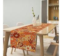 Boho Floral Table Runner, Vintage 70s Hippie Bright Orange Flowers Groovy Abstract Print Table Runner for Party Picnic Dining Room Kitchen 13x70 Inch
