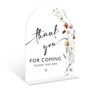 Boho Floral Thank You For Coming Sign, 6 x 8 Inch White Arch Acrylic Wedding Sign with Holder, Wedding Sign for Ceremony and Reception, Wedding Decoration, Wedding Supplies - BX03