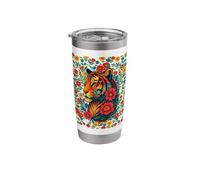 Boho Floral Tiger Botanical Pattern Cottagecore Flowers Art Stainless Steel Insulated Tumbler