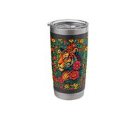 Boho Floral Tiger Botanical Pattern Cottagecore Flowers Art Stainless Steel Insulated Tumbler