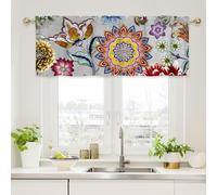 Boho Floral Valance Curtains Colorful Bohemian Kitchen Curtain with Rod Pocket Modern Spring Garden Blackout Cafe Short Windows Treatments for Living Room Bedroom Bathroom,Floral B,132 * 45CM 1pc