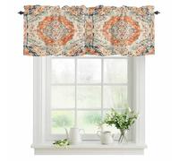 Boho Floral Valances for Windows, Orange Theme Abstract Traditional Ethnic Flowers Rod Pocket Valance Short Window Treatments Curtains for Kitchen Bathroom Bedroom Decor, 54 x 18 Inches