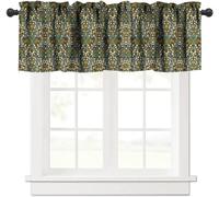Boho Floral Window Valance Curtain, William Morris Vintage Flowers Birds Strawberry Window Treatment Valances for Home Kitchen Cafe Decor 1 Panels W54xL18in