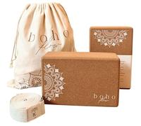 Boho Flow Cork Yoga Block Set - 2 Pack with Strap & Canvas Bag | Luxury Portuguese Yoga Blocks 9”x6”x3” | Heavy-Duty, Non-Slip Support | Eco-Friendly, Plastic-Free Materials