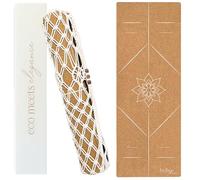 Boho Flow Premium Cork Yoga Mat - 5mm Thick Natural Rubber Cushioning - 72"x26" - Non Slip Grip for Hot Yoga - Non-toxic & Odor-free - Stylish Alignment Lines & Elegant Boho Yoga Bag
