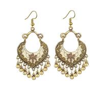 Boho Flower Ball Tassel Dangle Drop Earrings for Women Vintage Literary Classical Chandelier Statement Earrings Gold Bead Bells Carved Earrings Bohemian Earrings Indian Earrings Ethnic Gypsy Beads