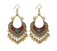 Boho Flower Ball Tassel Dangle Drop Earrings for Women Vintage Literary Classical Chandelier Statement Earrings Gold Bead Bells Carved Earrings Bohemian Earrings Indian Earrings Ethnic Gypsy Beads