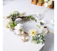 Boho Flower Headband, Flower Crown Hair Wreath, Hair Accessories Flower Headbands, Flower Head Hair Bands Accessories, Headpiece for Wedding Birthday Party, White A