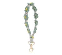 Boho Flower Key Chain Cute Daisy Keychain Braided Key Ring Bracelet Handmade Crochet Keychain Car Key Wrist Lanyard Sturdy Wristlet Keyring for Women Girls Green