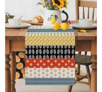 Boho Flower Leaf Table Runner 70 Inches Long,Table Runners Kitchen Dining Tables Decoration for Home Party Decor, Abstract Yellow Black Red Blue Stripe Tables Runner Wedding Dresser Scarf