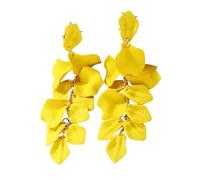 Boho Flower Petal Drop Earrings for Women, Long Acrylic Dangle, Lightweight Floral Statement Jewellery, Wedding, Party (Yellow)