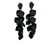 Boho Flower Petal Drop Earrings for Women, Long Acrylic Dangle, Lightweight Floral Statement Jewellery, Wedding, Party (Black)