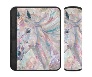 Boho Flower White Horse Floral 2 pcs car seat Shoulder Pads More Comfort Driving for Auto Protector para cinturón de carro