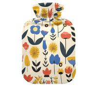 Boho Flowers Retro Cute hot Water Bottle with Soft Cover, 1L hot compresses for The Body for ( Scenario), Tummy Warmer, compresas calientes para el vientre