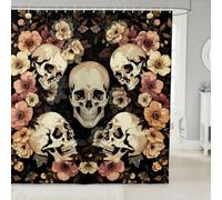 Boho Flowers Rustic Shower Curtain 72"W x 72"L -Gothic Skeleton Exotic Waterproof Bathroom Curtains Farmhouse Floral Vintage Retro Bath Curtain Goth Skull Colorful Flower Bathroom Accessories