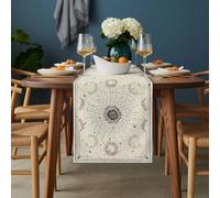Boho Flowers Table Runner 13x48 inch Bohemian Floral Stars Moon Beige Farm Cotton Linen Dining Table Runner Ideal for Dresser Kitchen Coffee Tables - Machine Washable