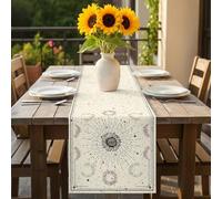 Boho Flowers Table Runner 13x72 inch Bohemian Floral Stars Moon Beige Farm Cotton Linen Dining Table Runner Ideal for Dresser Kitchen Coffee Tables - Machine Washable