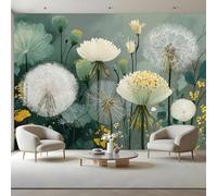 Boho Flroal Plant Peel and Stick Wall Mural Green White Dandelions Canvas Removable Wallpaper,Self-Adhesive Premium Fabric Textured Wall Stickers Decor for Lounge Bedroom 366x254 cm