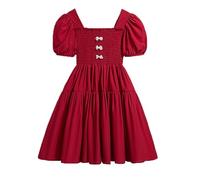 Boho Flutter Sleeve Tiered A-Line Summer Dress for Girls with Convenient Side Pockets Christmas Costume Kids Girl Up Clothes Red for 9-10