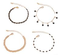 Boho Four Leaf Charm Bracelet Set Gold Geometric Chain